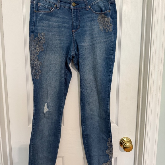 Vintage America Blues Boho Skinny embroidered, distressed jeans, size 6 - Picture 1 of 5